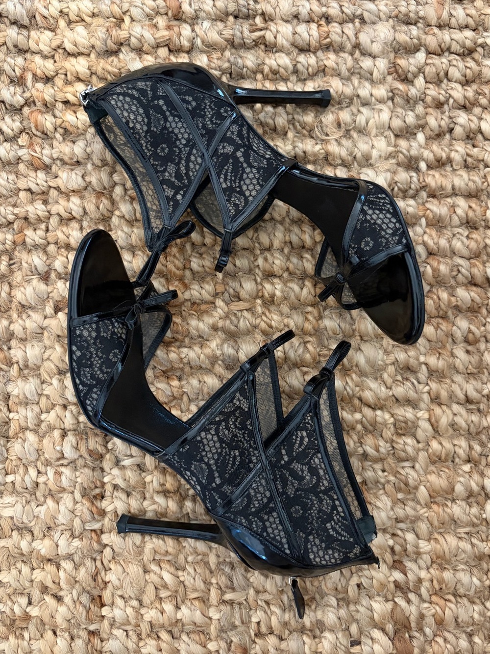 Versace Black Lace Patent Corset Sandal Heels EU 40